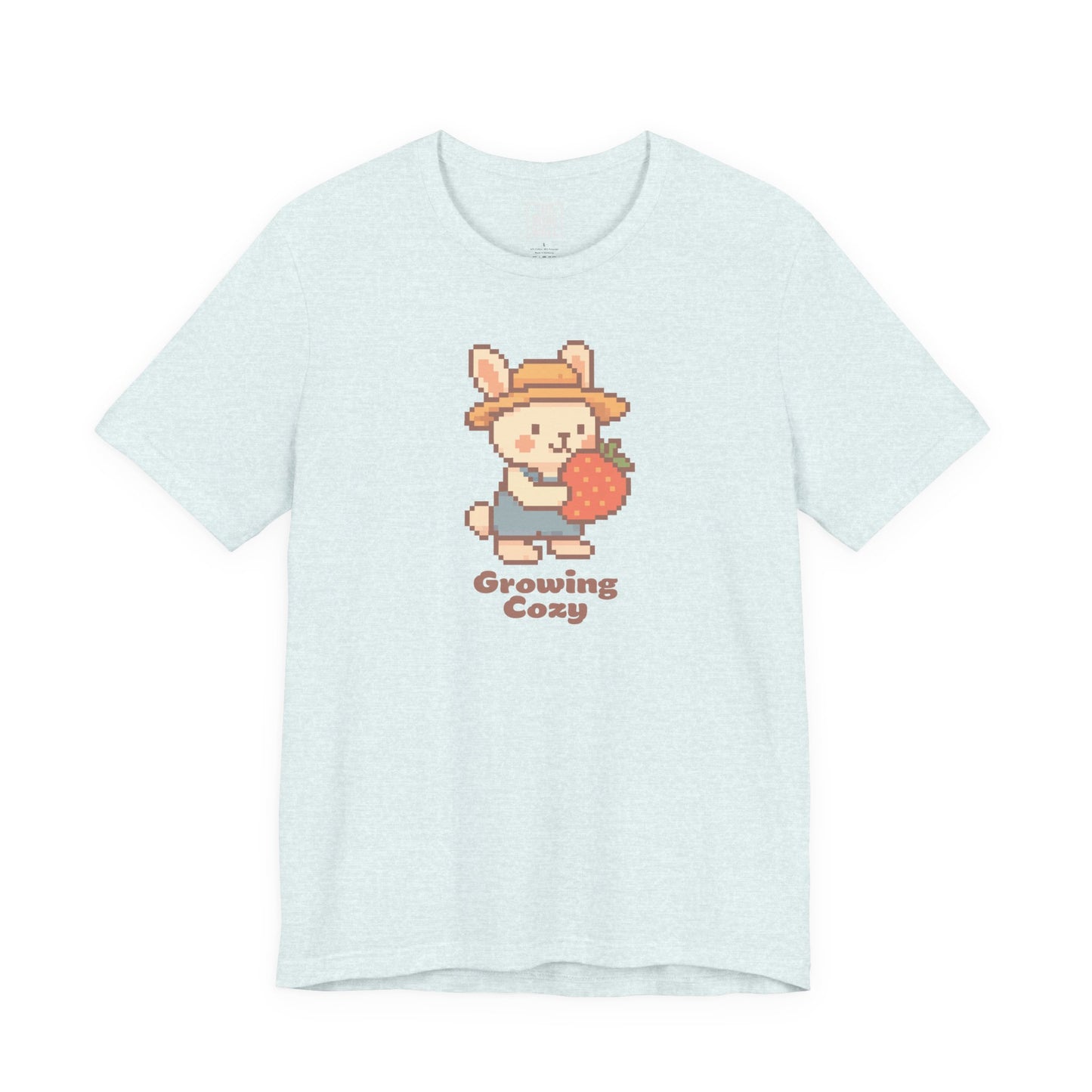 Growing Cozy Pixel Art Farmer Bunny with Strawberry | Gaming T-Shirt