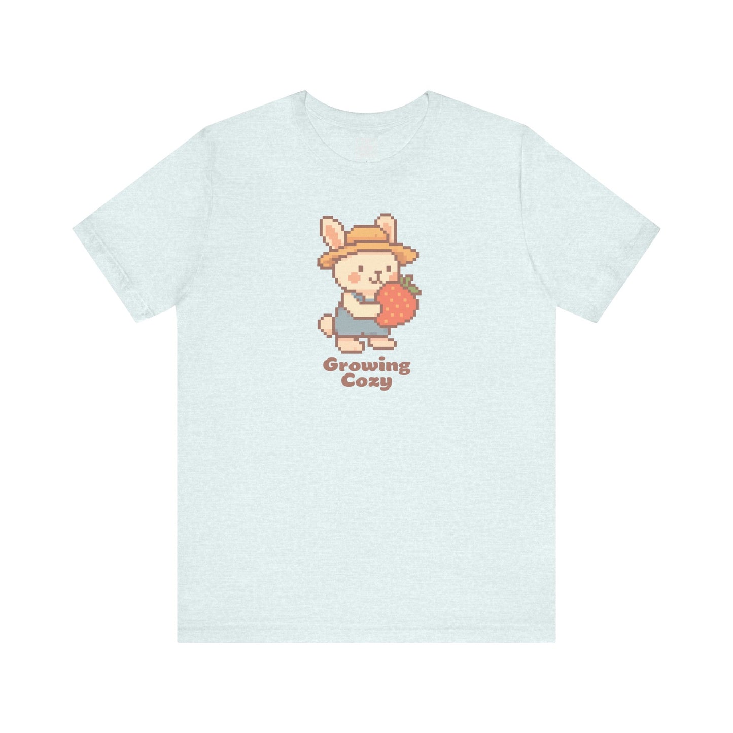 Growing Cozy Pixel Art Farmer Bunny with Strawberry | Gaming T-Shirt
