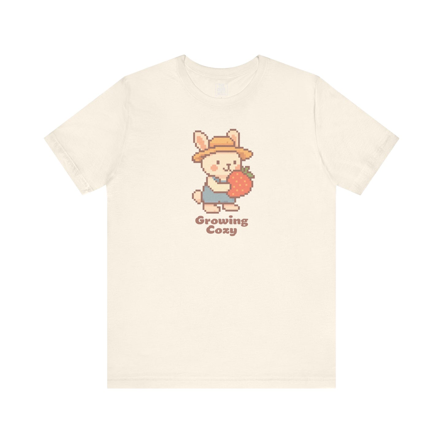Growing Cozy Pixel Art Farmer Bunny with Strawberry | Gaming T-Shirt