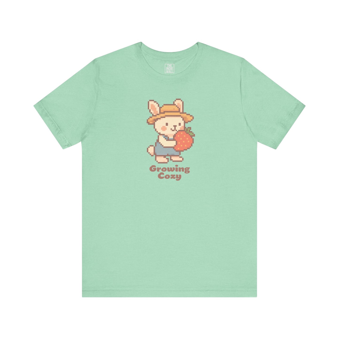 Growing Cozy Pixel Art Farmer Bunny with Strawberry | Gaming T-Shirt