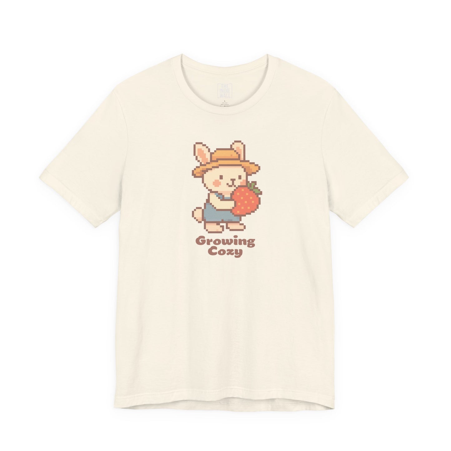 Growing Cozy Pixel Art Farmer Bunny with Strawberry | Gaming T-Shirt