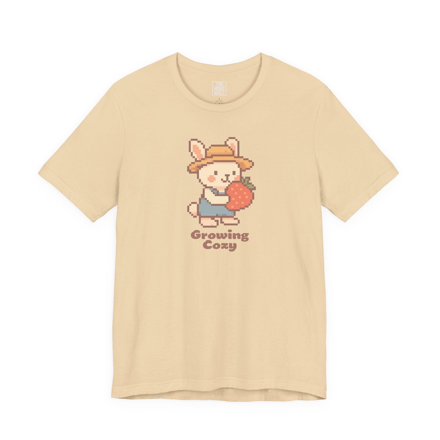 Growing Cozy Pixel Art Farmer Bunny with Strawberry | Gaming T-Shirt