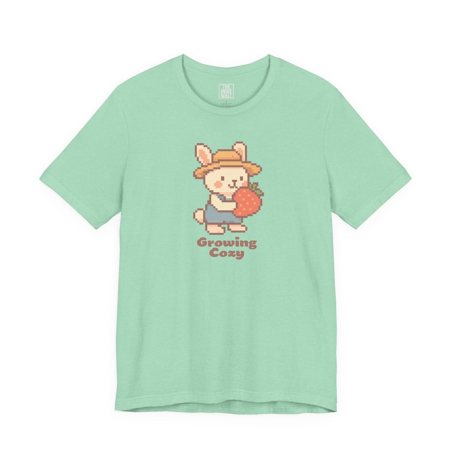 Growing Cozy Pixel Art Farmer Bunny with Strawberry | Gaming T-Shirt