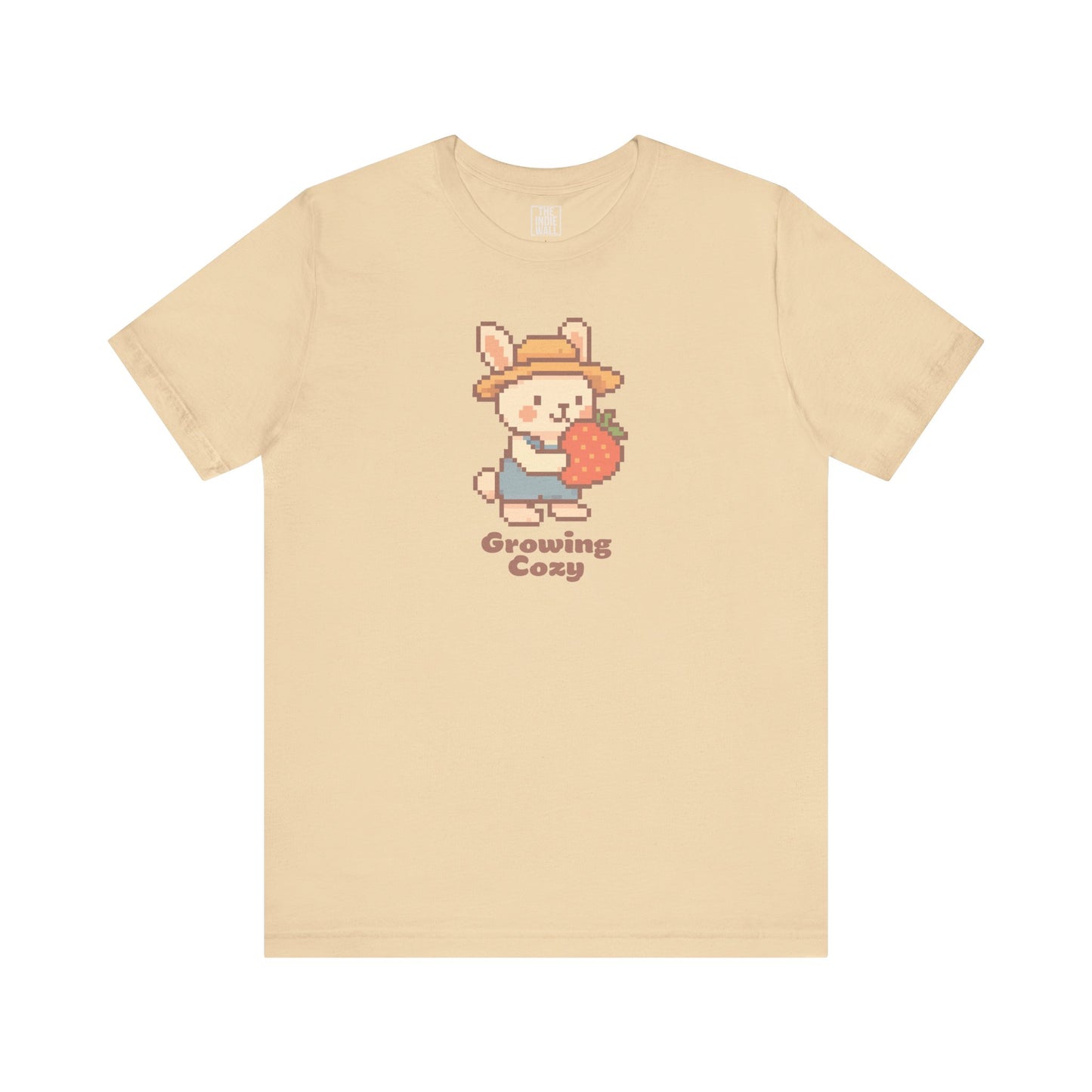 Growing Cozy Pixel Art Farmer Bunny with Strawberry | Gaming T-Shirt