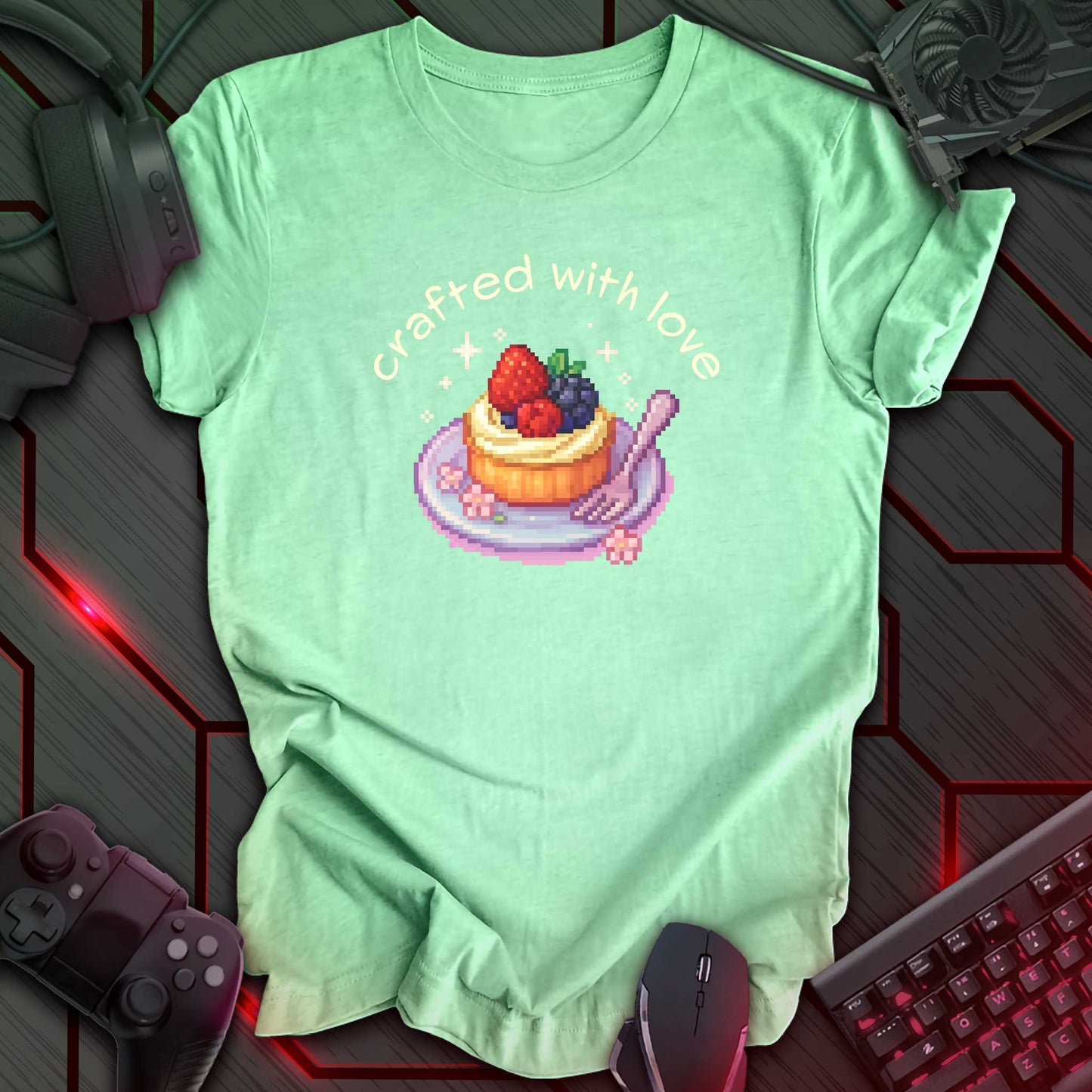 Crafted With Love - Pixel Art Mini Fruit Tart | Cozy Gaming T-Shirt