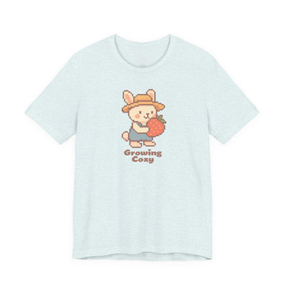 Growing Cozy Pixel Art Farmer Bunny with Strawberry | Gaming T-Shirt