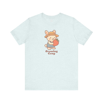 Growing Cozy Pixel Art Farmer Bunny with Strawberry | Gaming T-Shirt