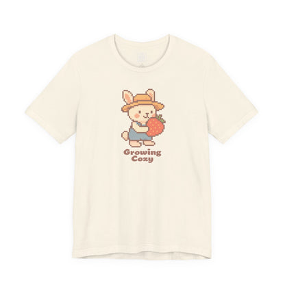 Growing Cozy Pixel Art Farmer Bunny with Strawberry | Gaming T-Shirt